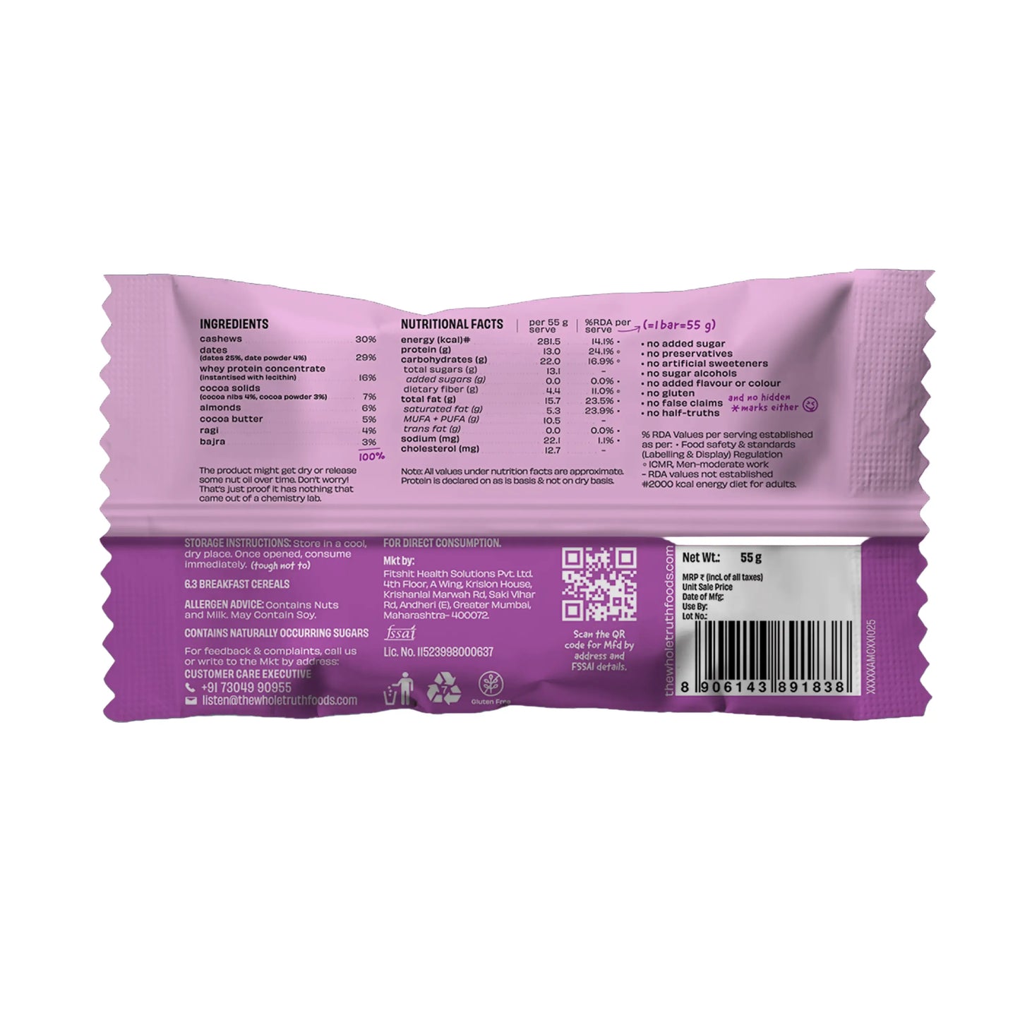 Almond Millet Cocoa Bar | Pack of 1 | The Whole Truth