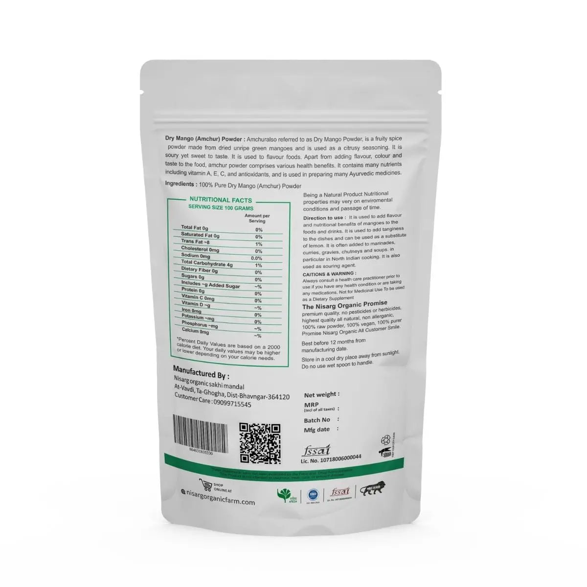 Amchur Powder | Dry Mango Powder 100g | Nisarg Organic Farm