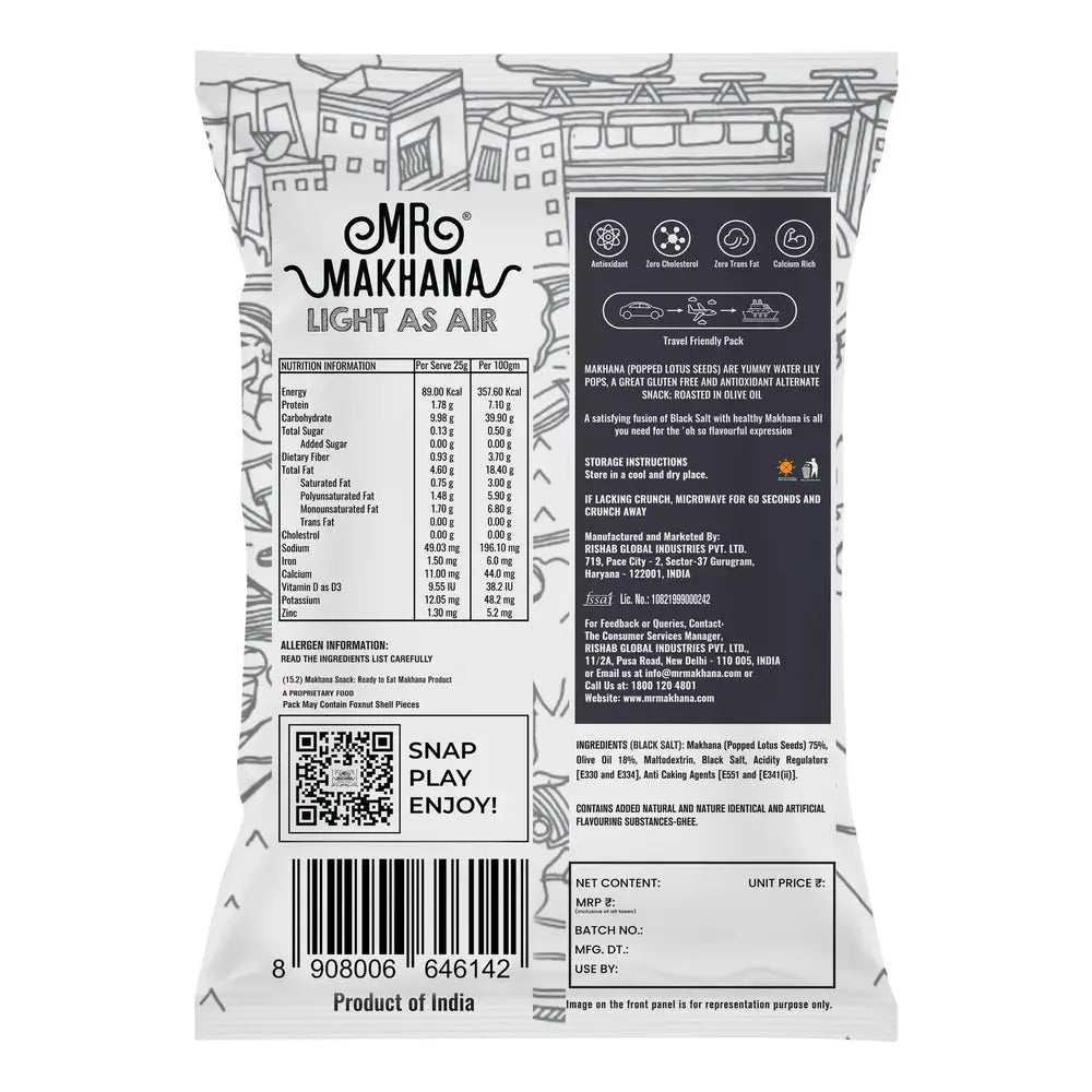 Makhana Black Salt 65g | Mr Makhana - snacks