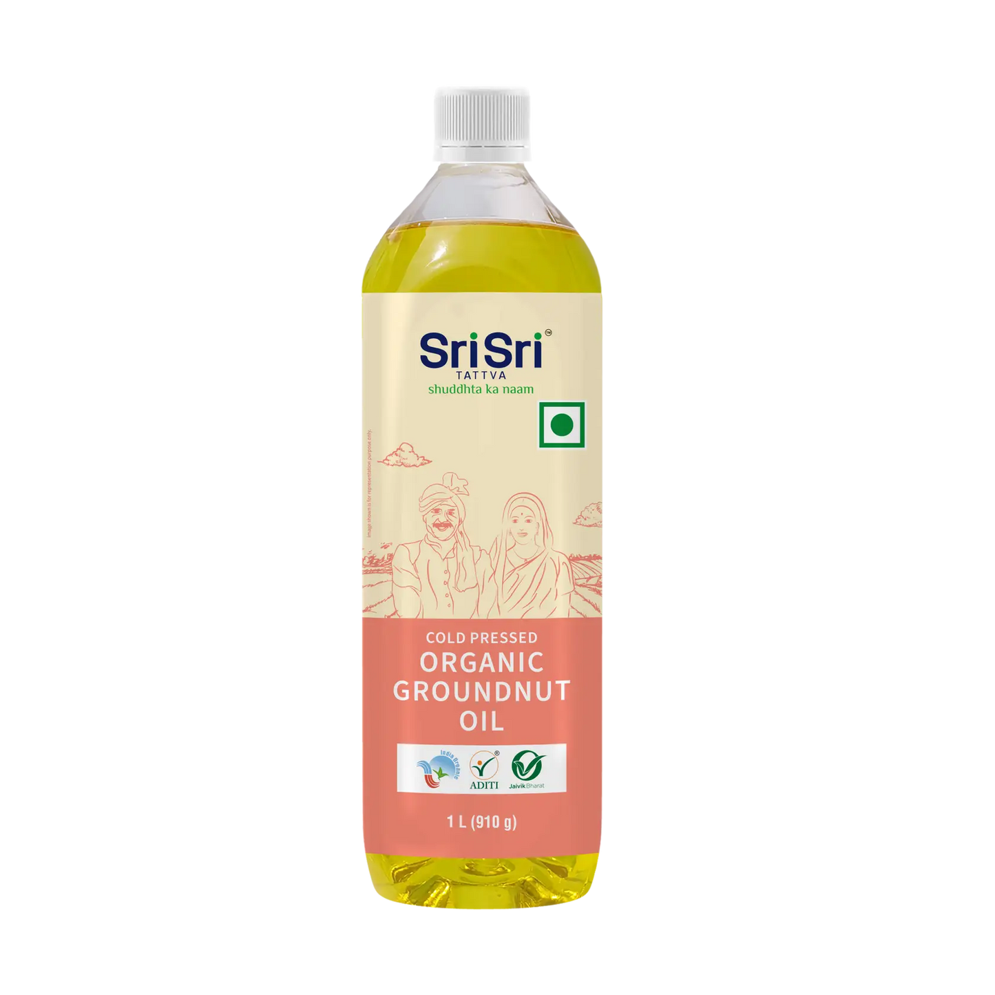 Organic Groundnut Oil Bottle - Cold Pressed | Unrefined | 1L | Sri Sri Tattva - Oils