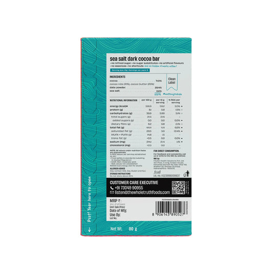 Sea Salt Dark Chocolate Sweetened with Dates | Pack of 1 | The Whole Truth