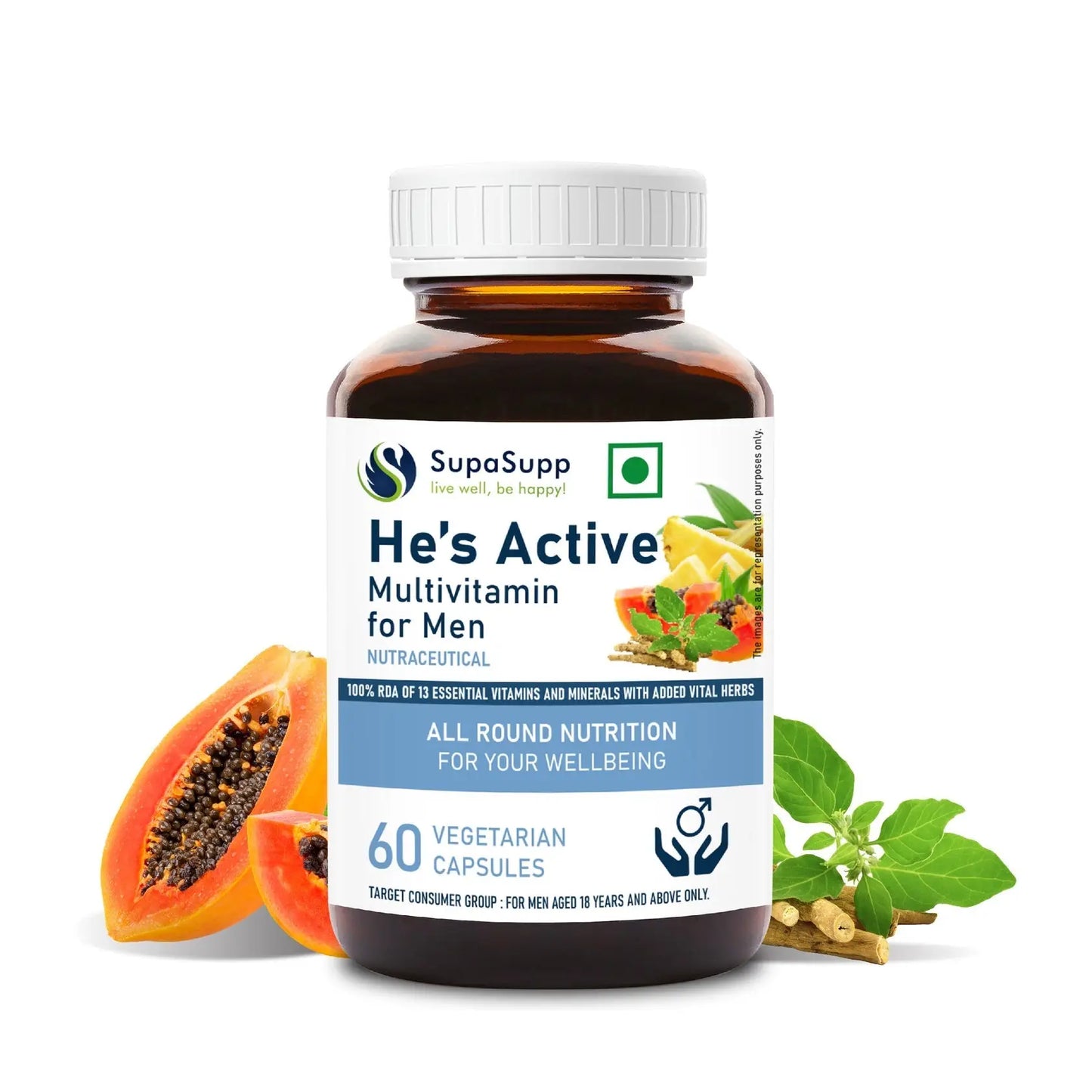 SupaSupp He’s Active - Multivitamin For Men | 60 Cap | Sri Sri Tattva - Vitamins & Supplements