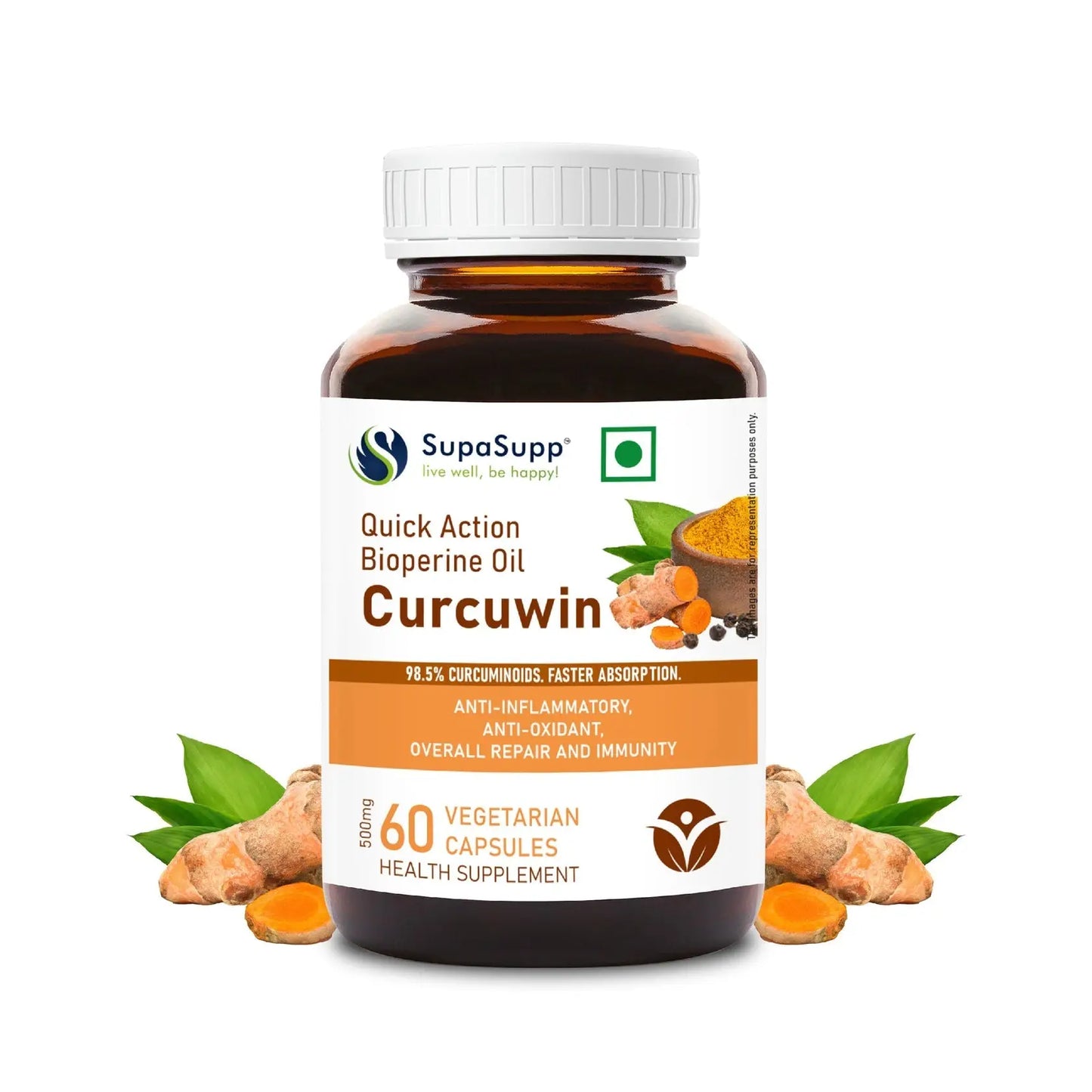 SupaSupp Quick Action Bioperine Oil Curcuwin | 60 Cap | Sri Sri Tattva - Vitamins & Supplements