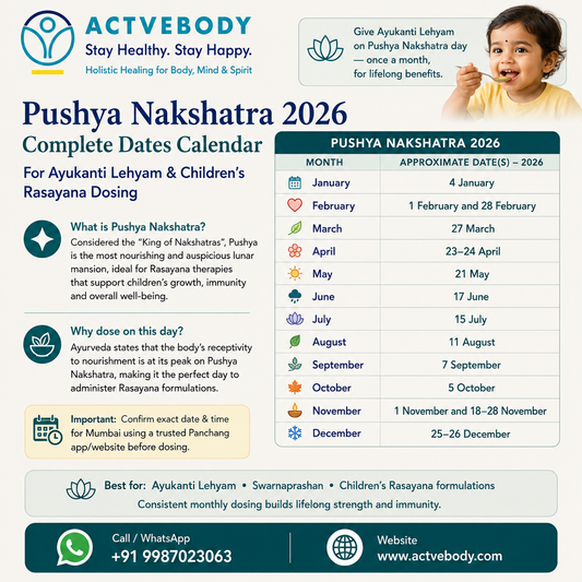 Pushya Nakshatra 2026: Complete Dates Calendar for Ayukanti Lehyam and Children's Rasayana Dosing
