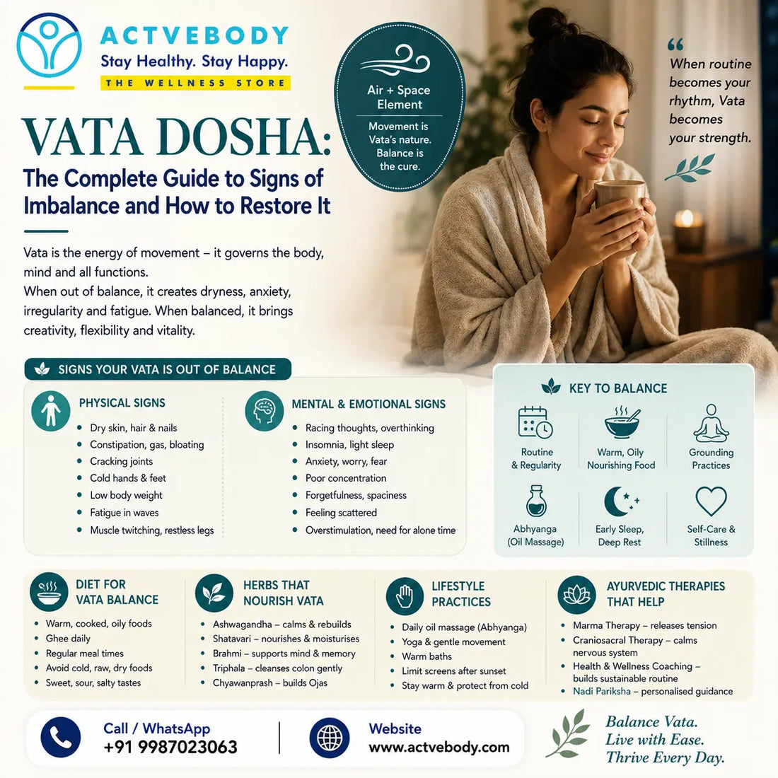 Vata Dosha: The Complete Guide to Signs of Imbalance and How to Restore