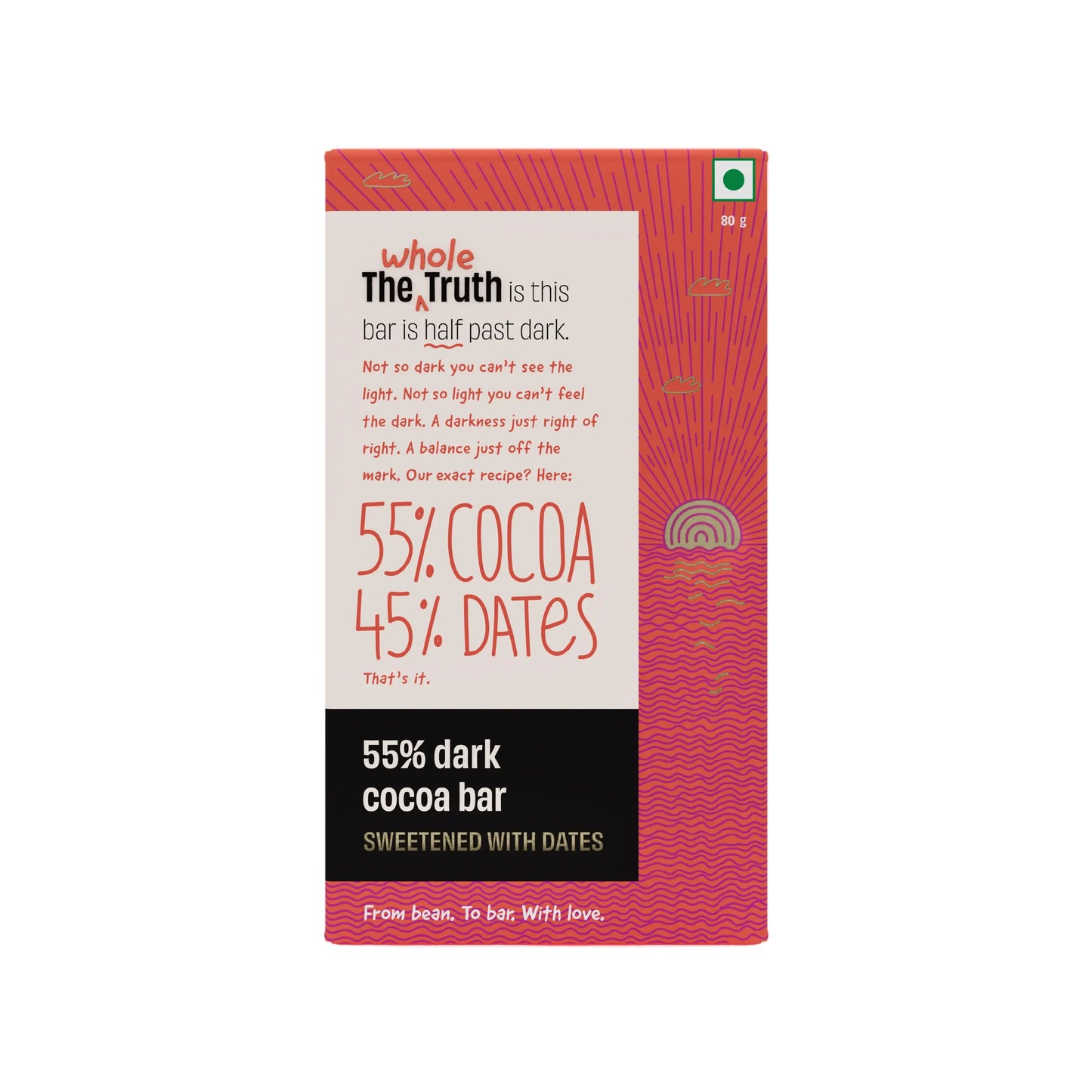 55% Dark Chocolate Sweetened with Dates |- Pack of 1 | The Whole Truth