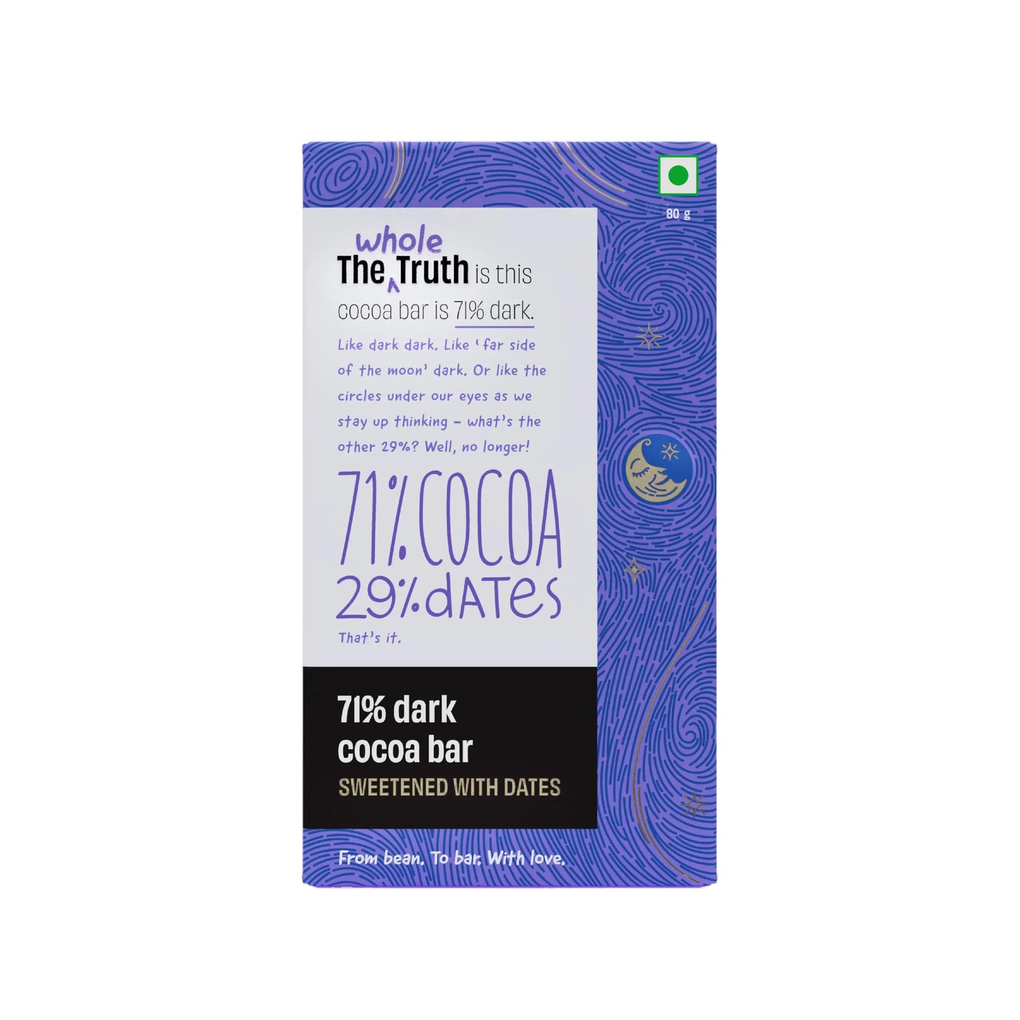 71% Dark Chocolate Sweetened with Dates | Pack of 1 | Whole The Truth