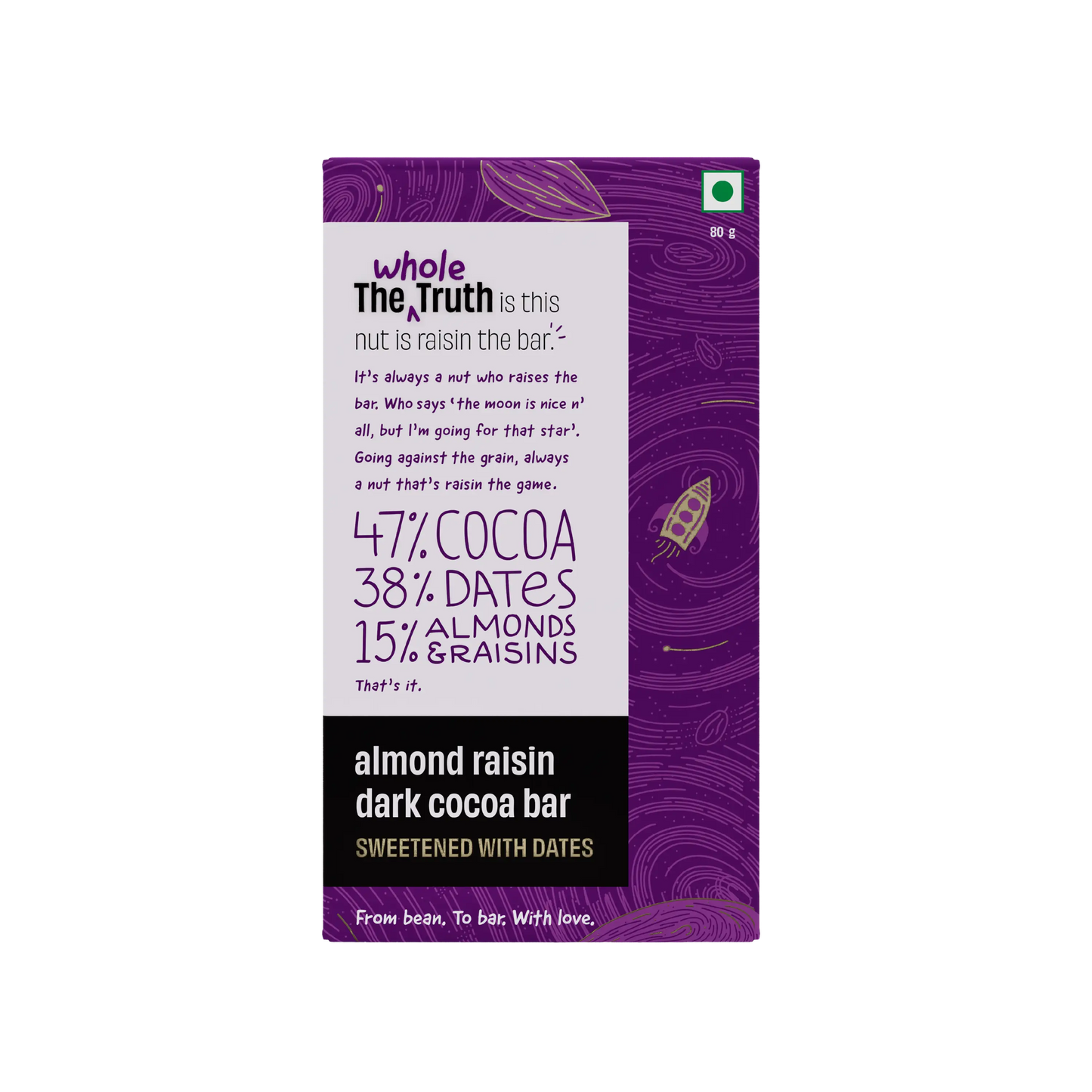 Almond Raisin Dark Chocolate Sweetened with Dates | Pack of 1 | The Whole Truth