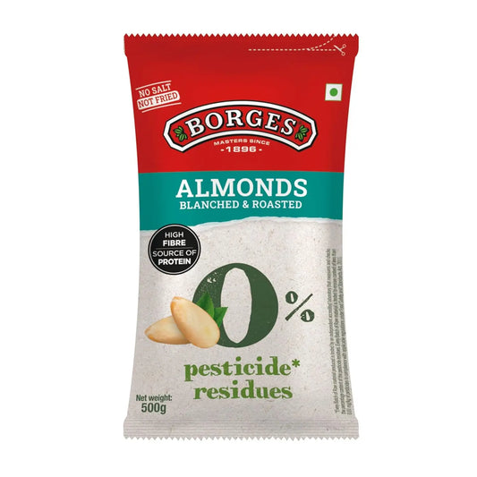 Borges ZPR almonds - 500g | Blanched & Roasted | Certified Zero Pesticide residue | Premium Spanish variety | Hygienically produced