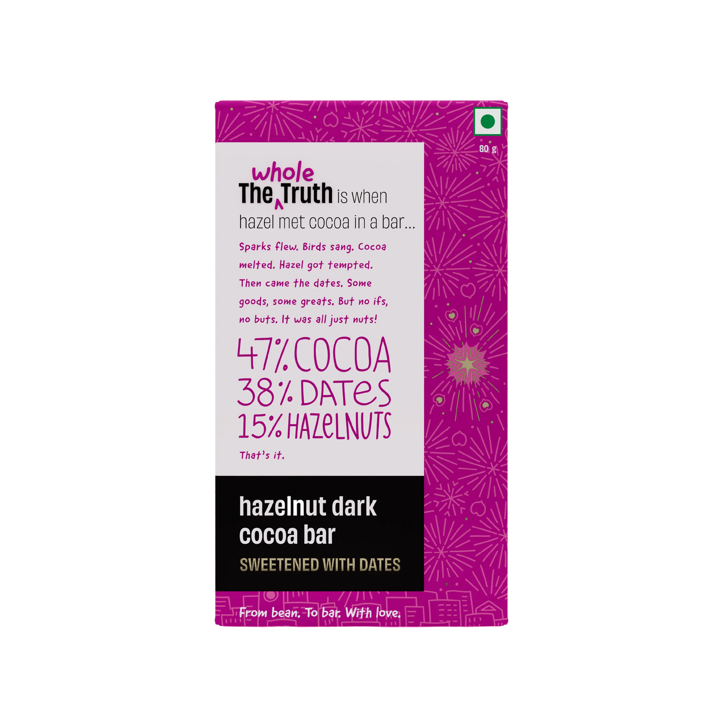Hazelnut Dark Cocoa Bar Sweetened with Dates | Pack of 1 | The Whole Truth