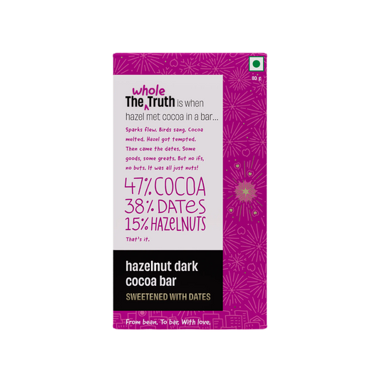 Hazelnut Dark Cocoa Bar Sweetened with Dates | Pack of 1 | The Whole Truth
