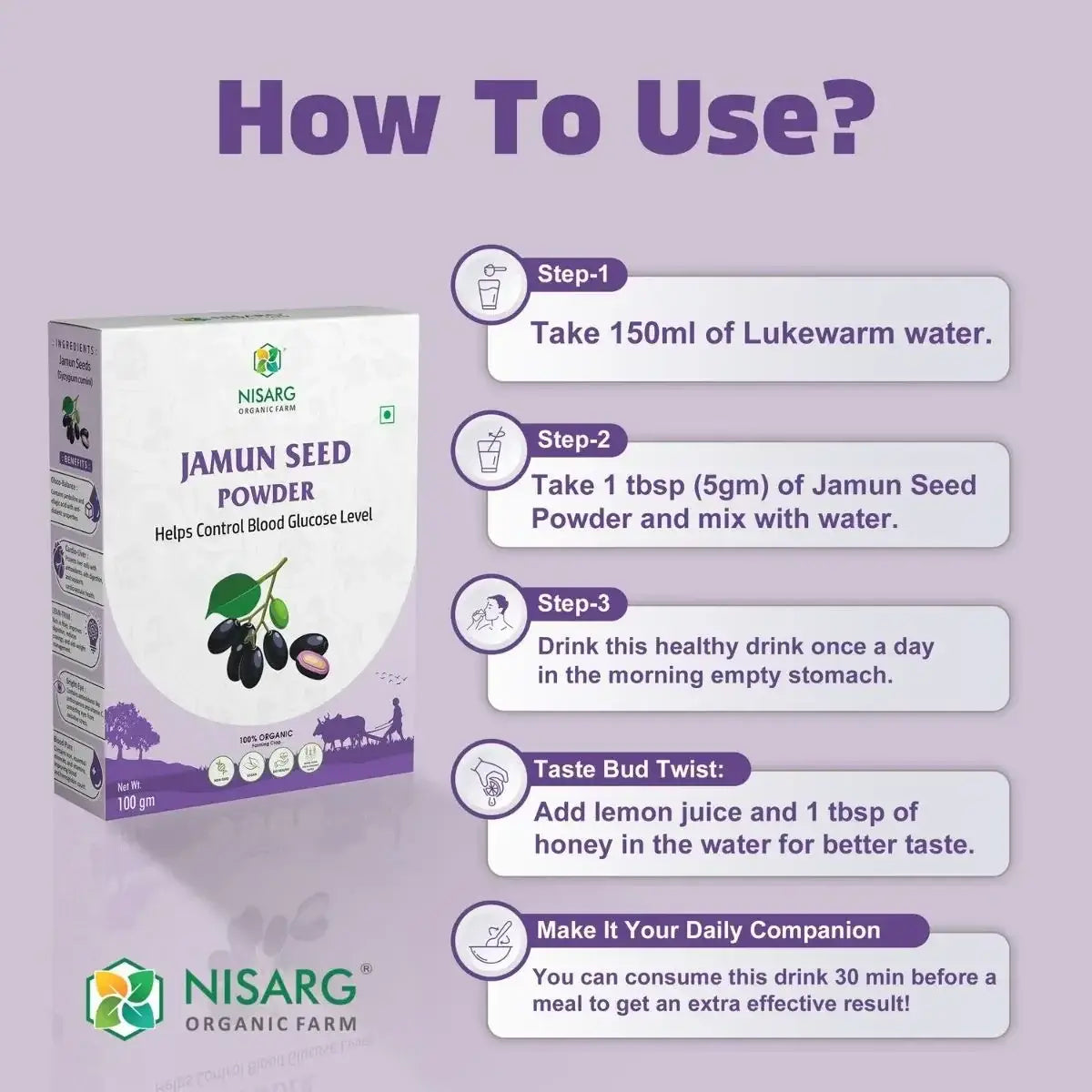 Jamun Seeds Powder | 100% Pure and Organic 100g | Nisarg Organic Farm