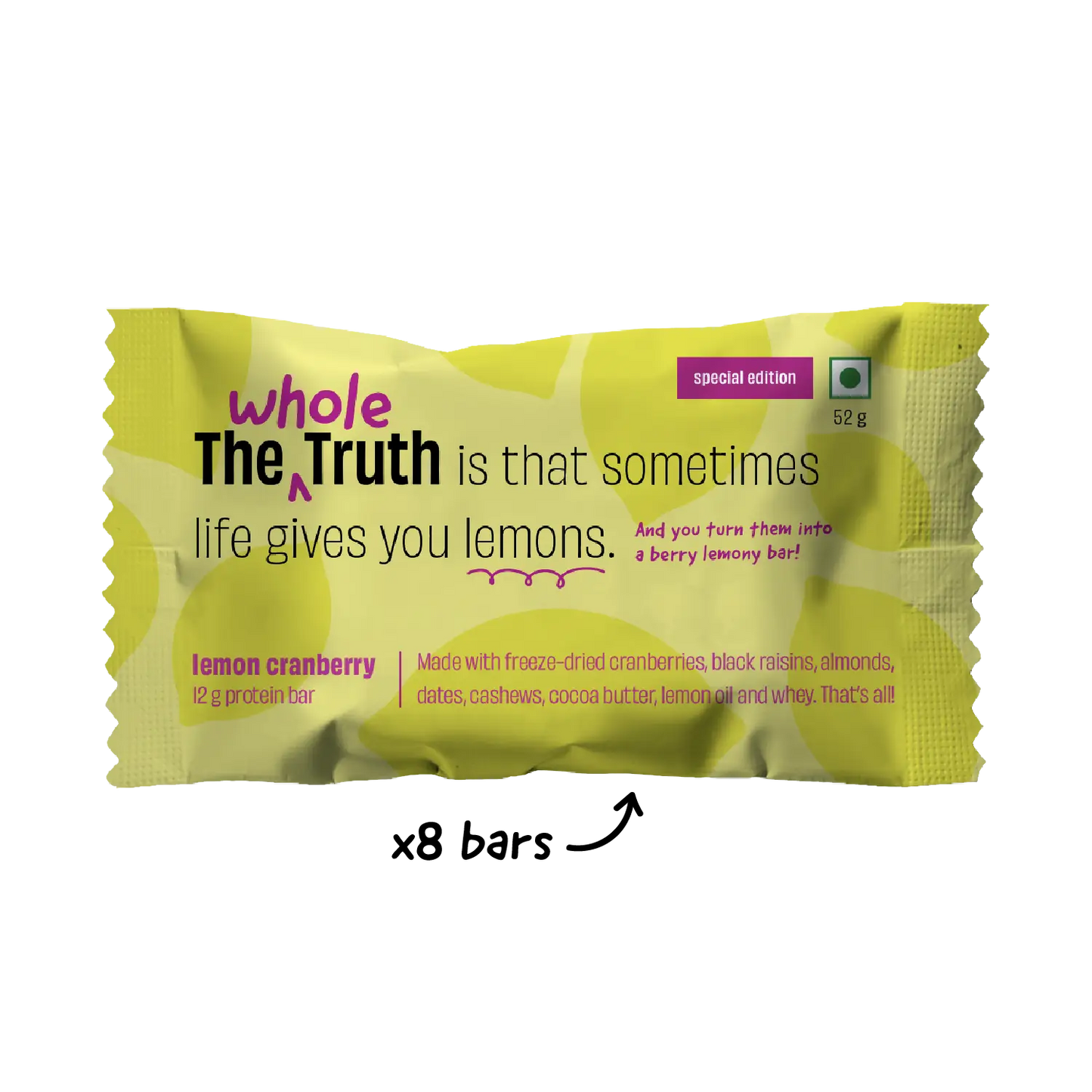 Lemon Cranberry Protein Bar | Pack of 1 | The Whole Truth