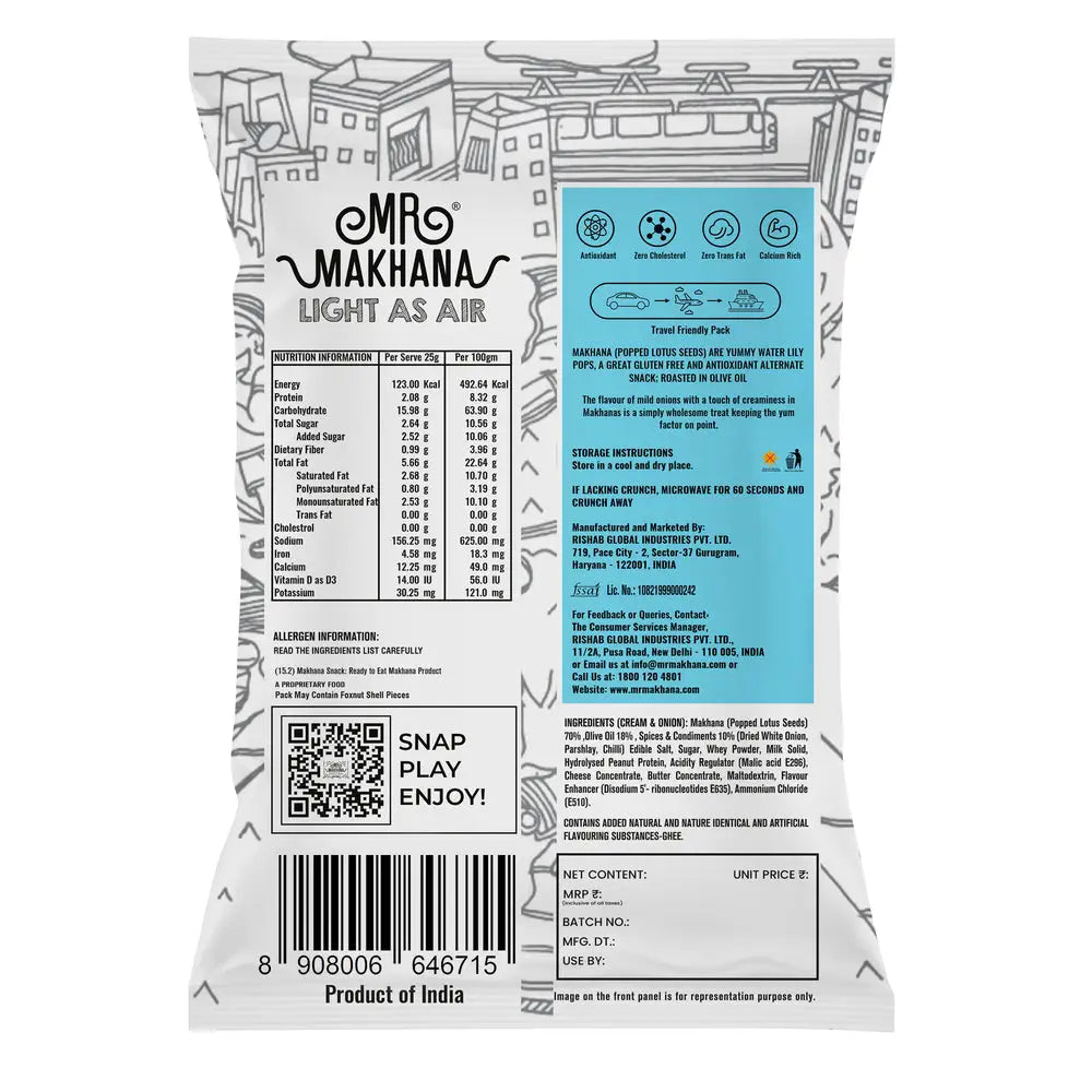 Makhana Cream & Onion 65g | Mr Makhana - snacks