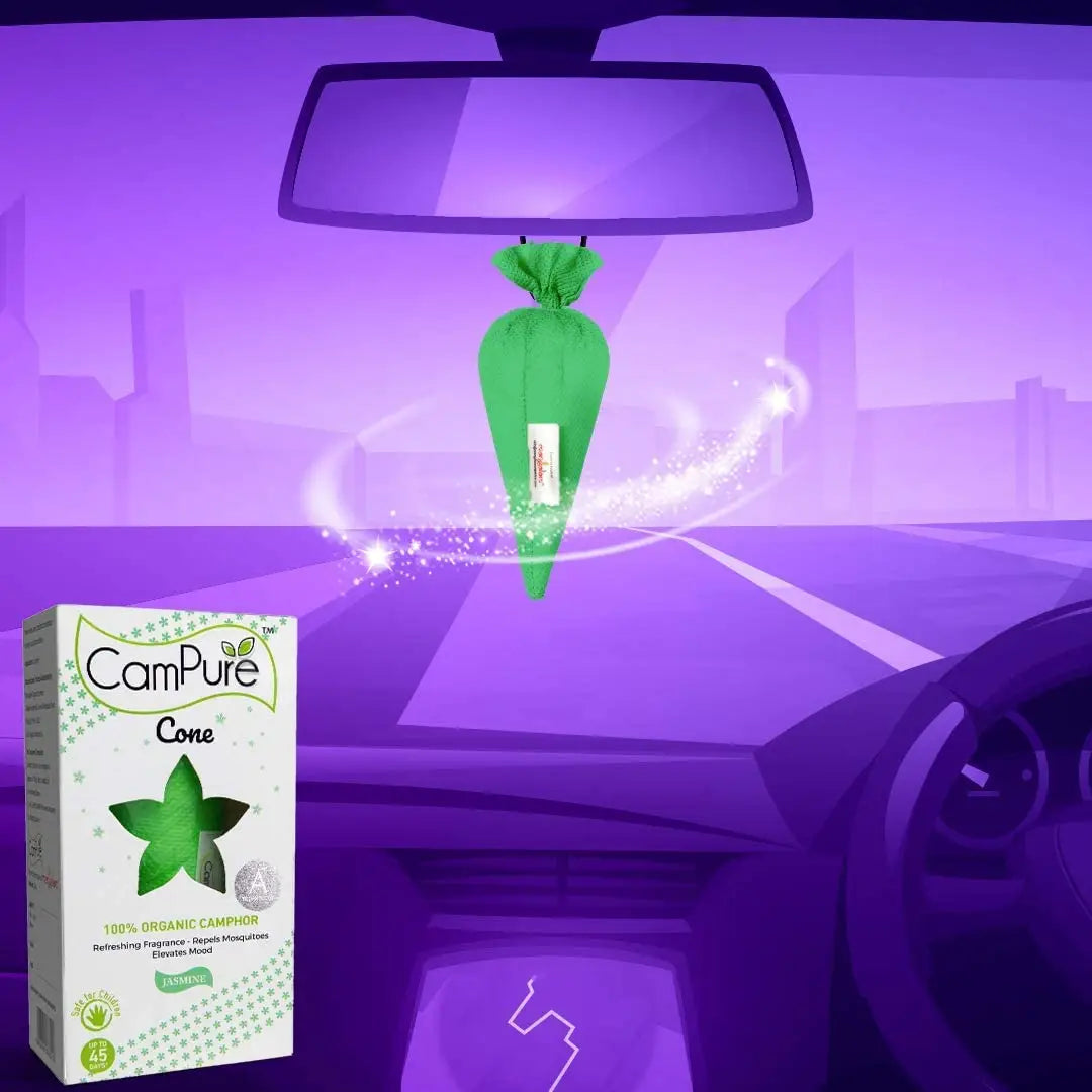 Mangalam CamPure Camphor Cone (Jasmine) Pack Of 2 - Room Car and Air Freshener & Mosquito Repellent - Home Care