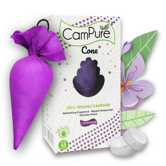 Mangalam CamPure Camphor Cone (Lavender) Pack Of 2 - Room Car and Air Freshener & Mosquito Repellent - Home Care