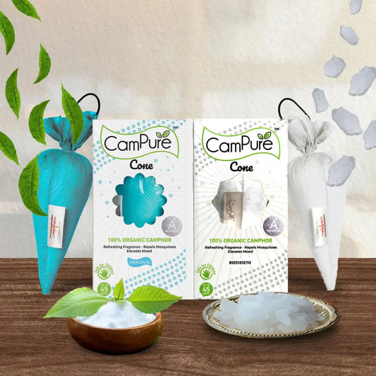 Mangalam CamPure Camphor Cone (Original & Bhimseni) Pack Of 2 - Room Car and Air Freshener & Mosquito Repellent - Home