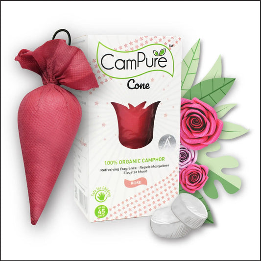Mangalam CamPure Camphor Cone (Rose) Pack Of 2 - Room Car and Air Freshener & Mosquito Repellent - Home Care