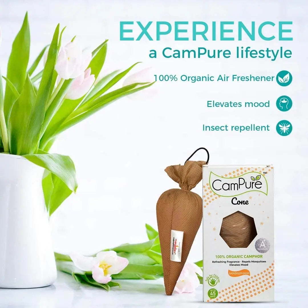 Mangalam CamPure Camphor Cone (Sandalwood) Pack Of 2 - Room Car and Air Freshener & Mosquito Repellent - Home Care