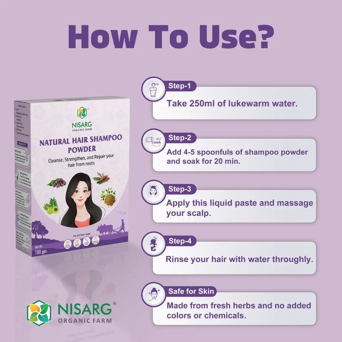 Natural Hair Shampoo Powder | Herbal Hair Wash Powder 100g | Nisarg Organic Farm