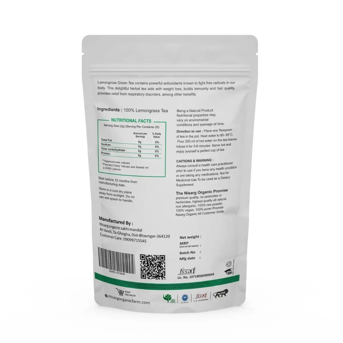 Natural Lemon Grass Powder | Lemongrass Tea 100g | Nisarg Organic Farm