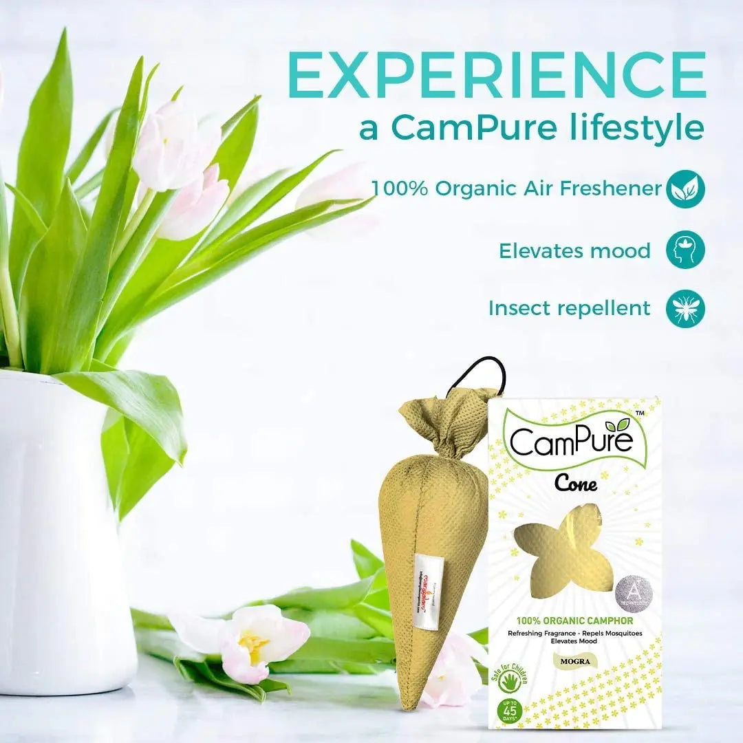New Mangalam CamPure Camphor Cone (Mogra) Pack Of 2 - Room Car and Air Freshener & Mosquito Repellent - Home Care