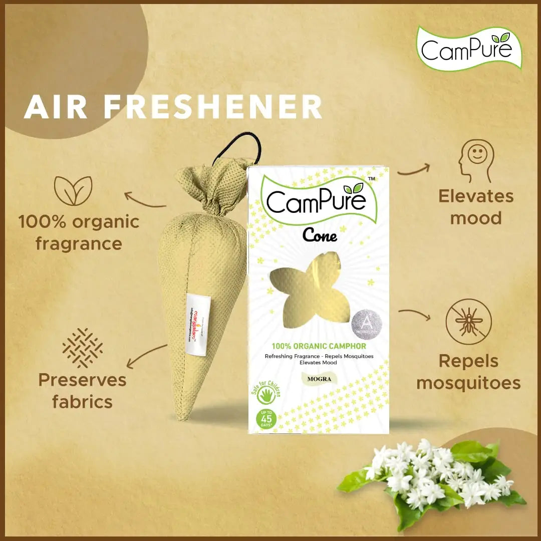 New Mangalam CamPure Camphor Cone (Mogra) Pack Of 2 - Room Car and Air Freshener & Mosquito Repellent - Home Care