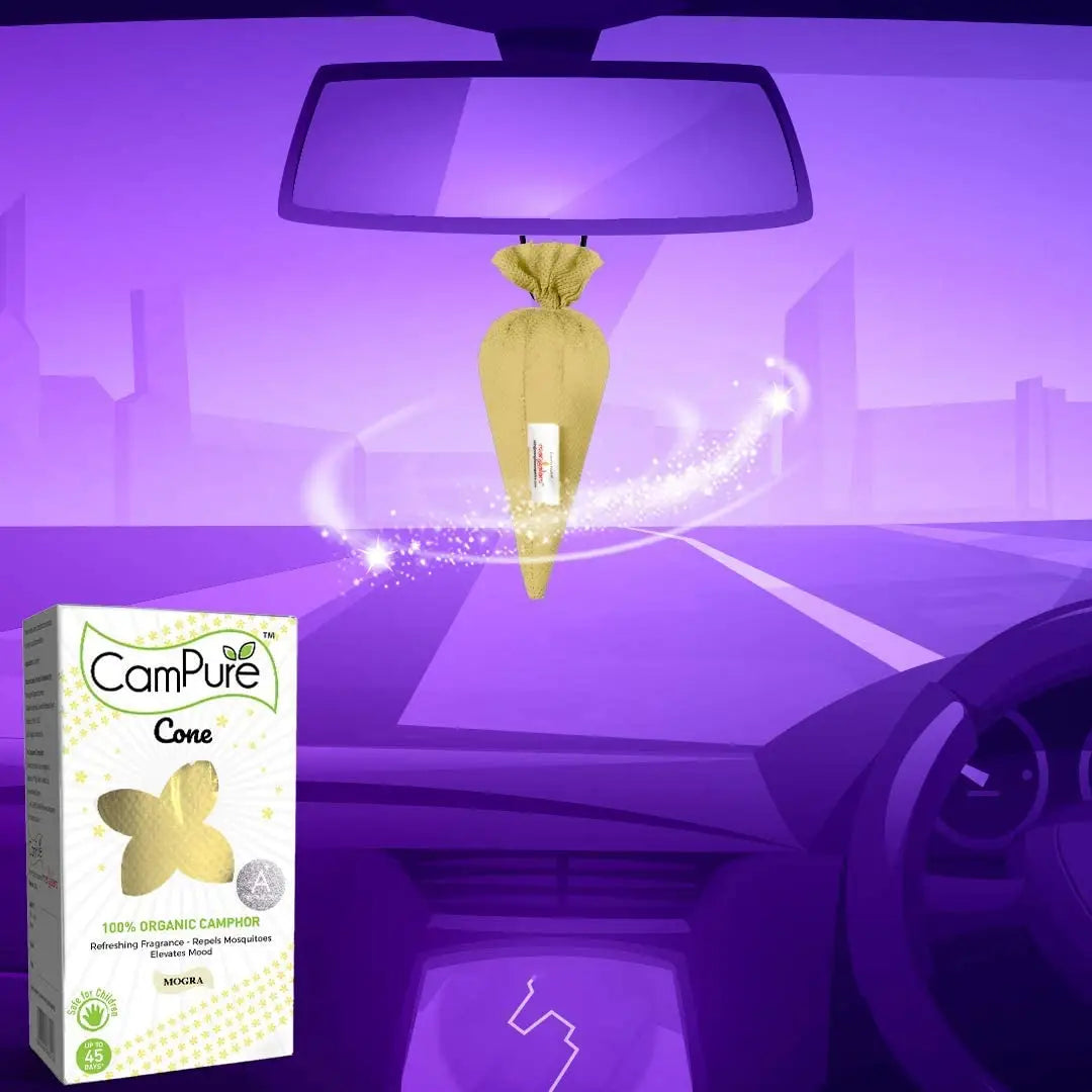 New Mangalam CamPure Camphor Cone (Mogra) Pack Of 2 - Room Car and Air Freshener & Mosquito Repellent - Home Care