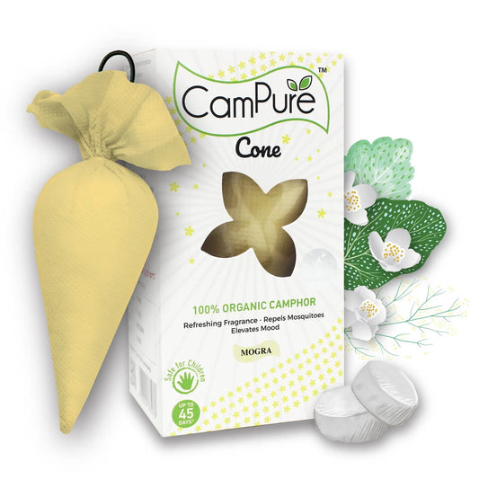 New Mangalam CamPure Camphor Cone (Mogra) Pack Of 2 - Room Car and Air Freshener & Mosquito Repellent - Home Care