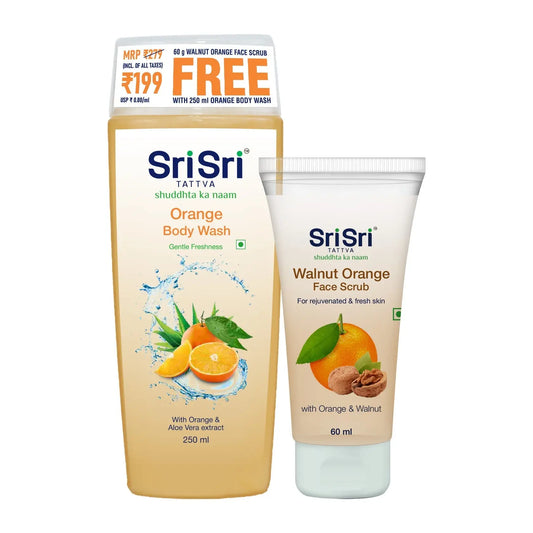 Orange Body Wash - Gentle Freshness 250 ml with Walnut Orange Face Scrub 60 ml Free | Sri Sri Tattva - Skin care