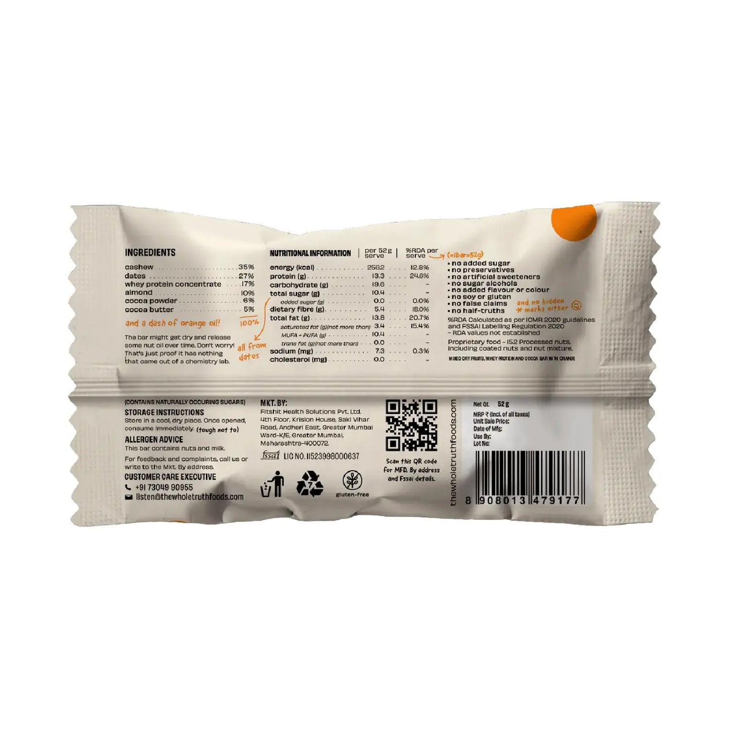 Orange Cocoa Protein Bar | Pack of 1 | The Whole Truth