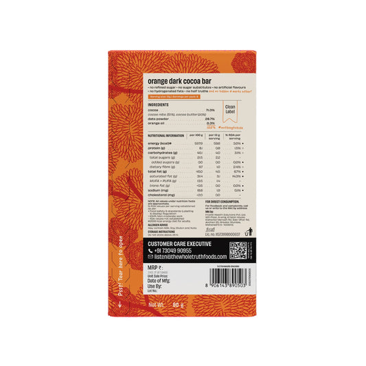 Orange Dark Chocolate Sweetened with Dates - Pack of 1 | The Whole Truth