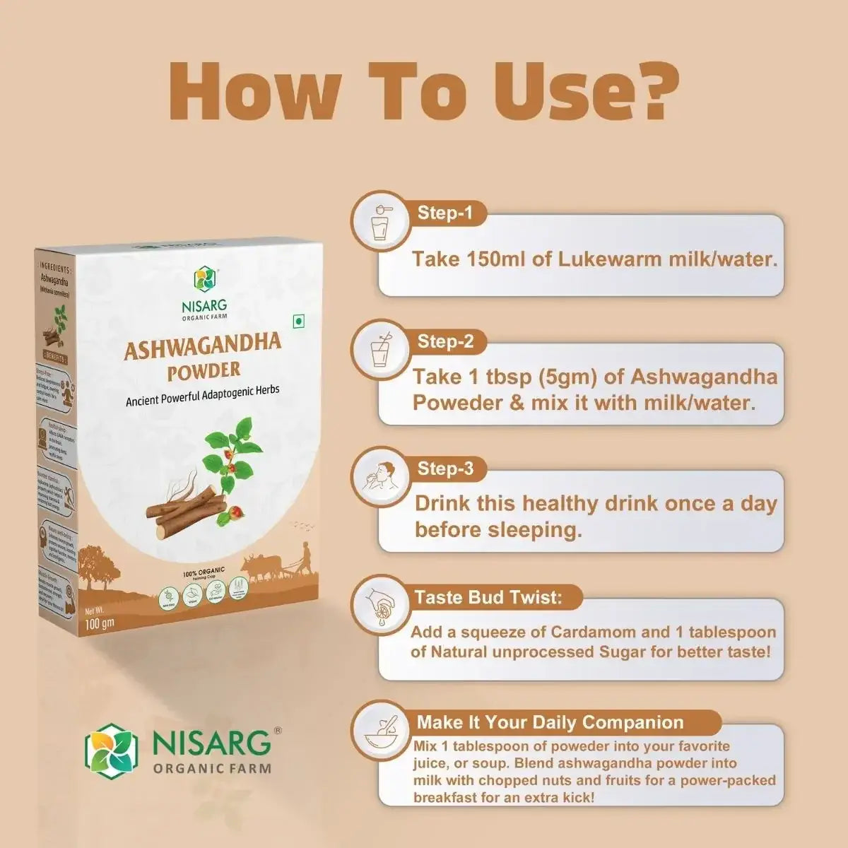 Organic Ashwagandha Powder (Churna) 100g | Nisarg Organic Farm