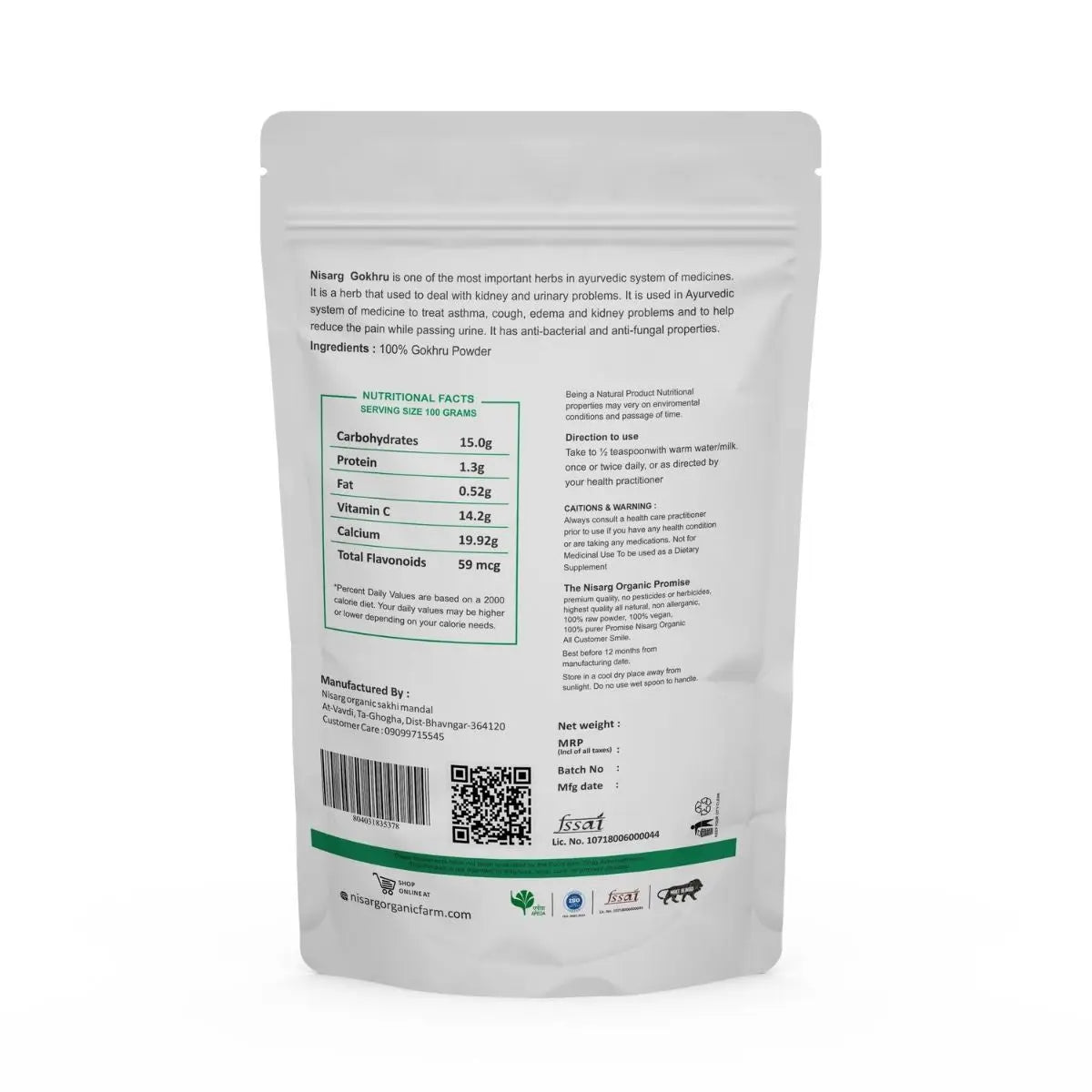 Organic Gokhru Powder | Gokshur Powder 100g | Nisarg Organic Farm