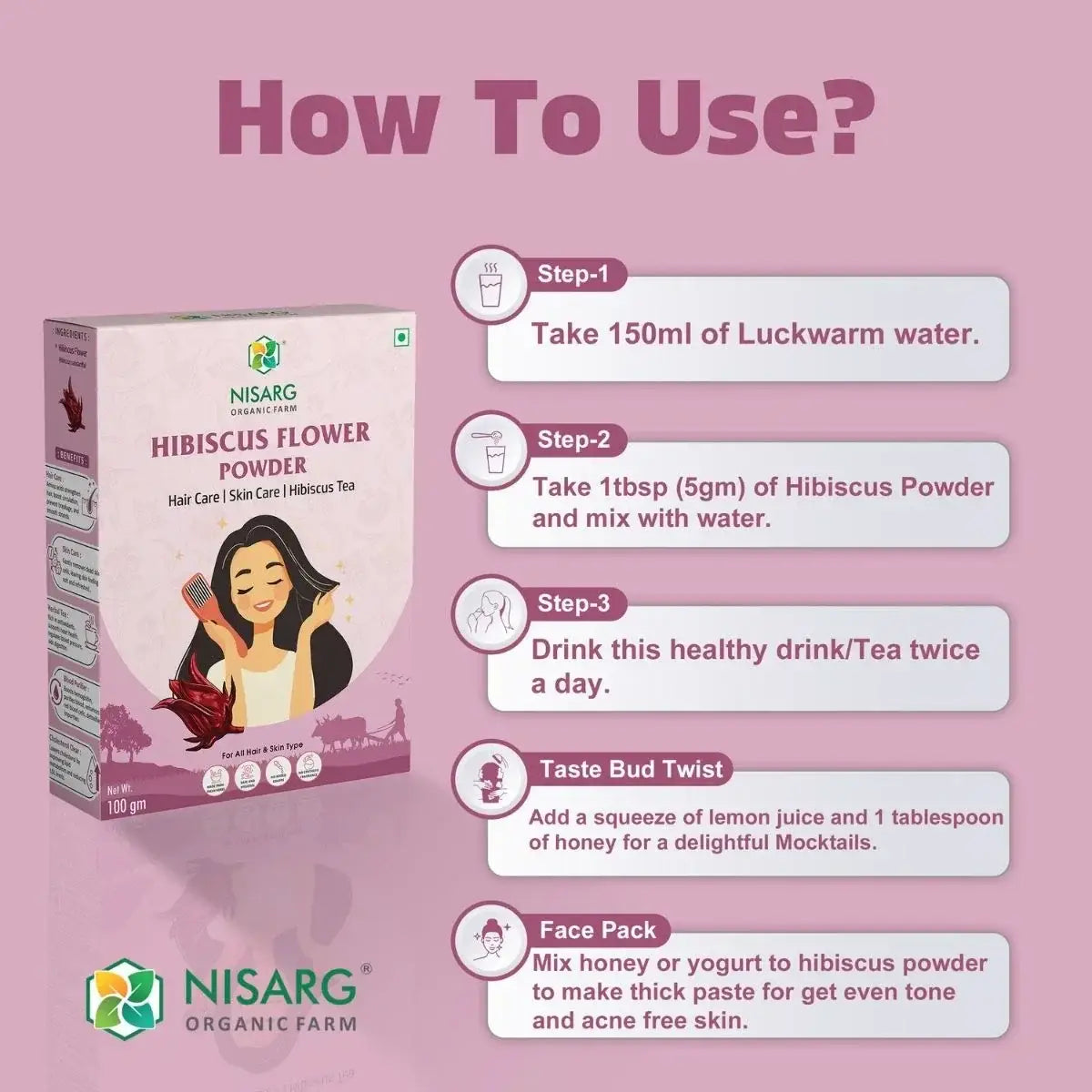 Organic Hibiscus Powder | Hibiscus Flower Powder 100g | Nisarg Organic Farm
