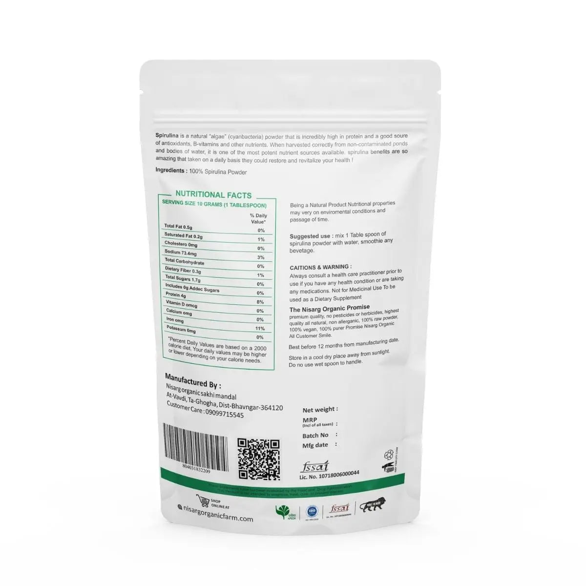 Organic Spirulina Powder 100g | Nisarg Organic Farm