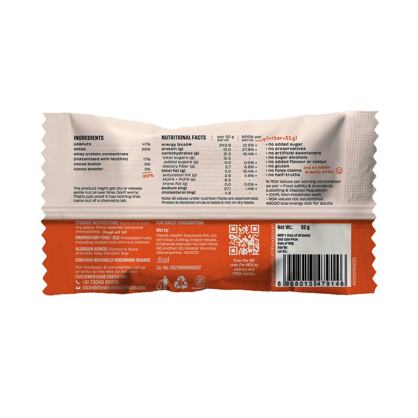 Peanut Cocoa Protein Bar | Pack of 1 | The Whole Truth