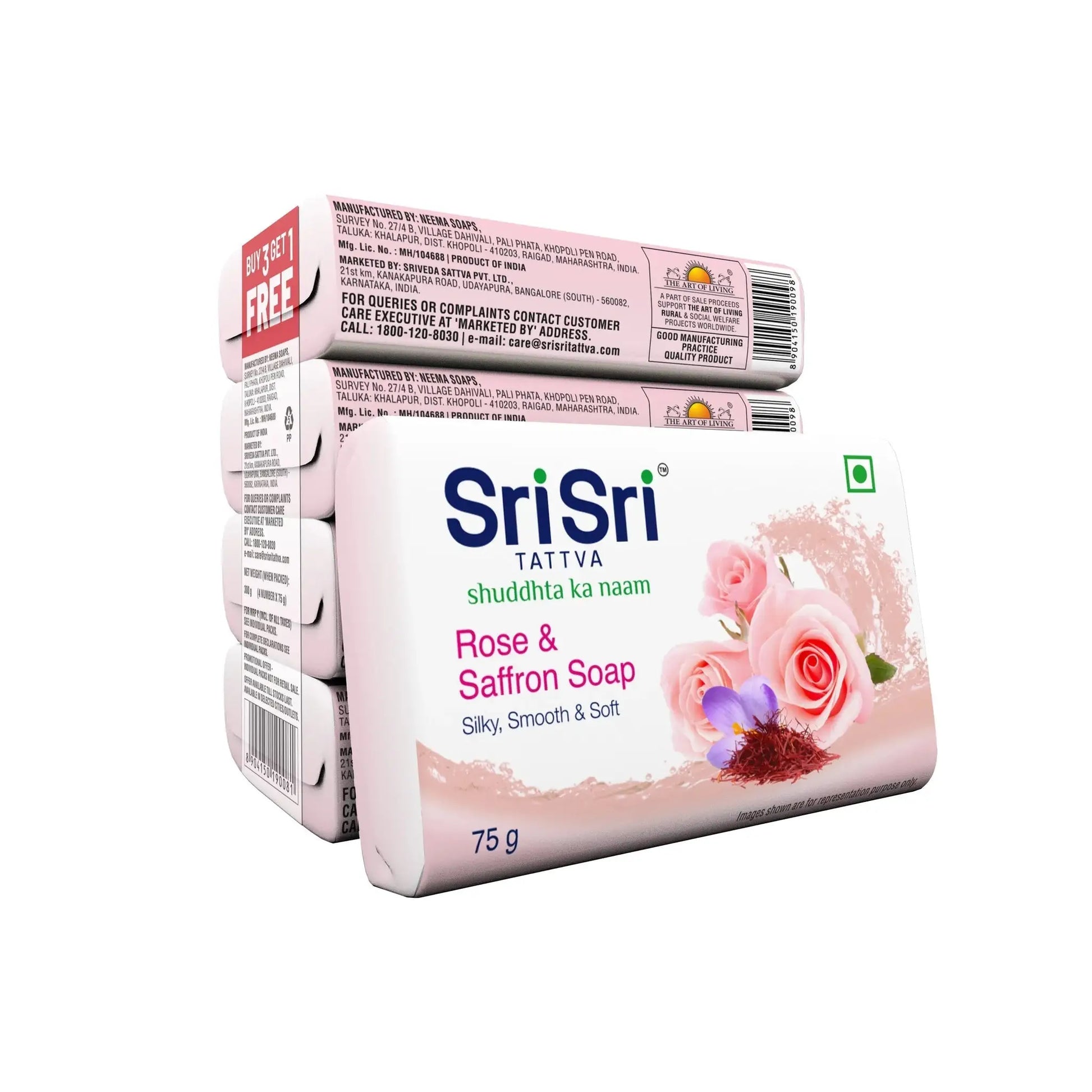 Rose & Saffron Soap | Silky Smooth & Soft Skin | Buy 3 Get 1 Free | 75gm Each - Soap