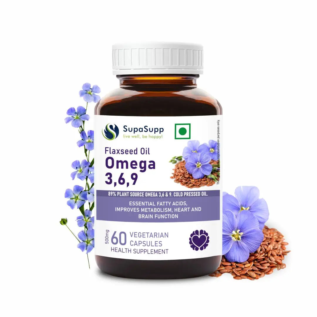 SupaSupp Flaxseed Oil Cap Omega 3,6,9 | 60 Cap | Sri Sri Tattva - Vitamins & Supplements