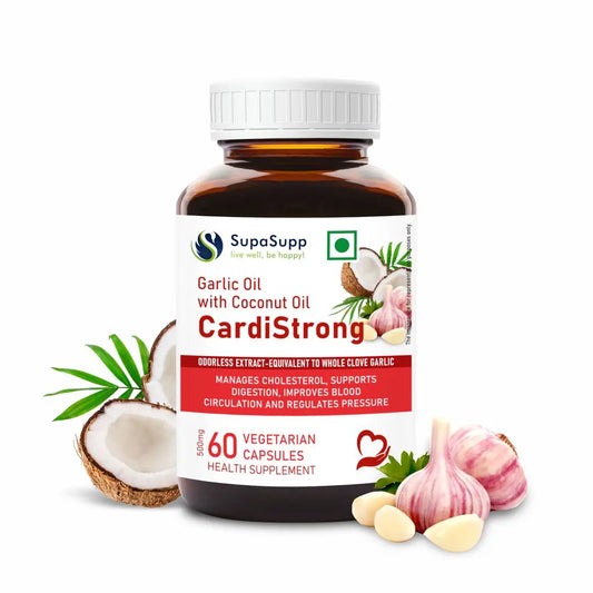 SupaSupp Garlic Oil With Coconut Oil CardiStrong | 60 Cap | Sri Sri Tattva - Vitamins & Supplements
