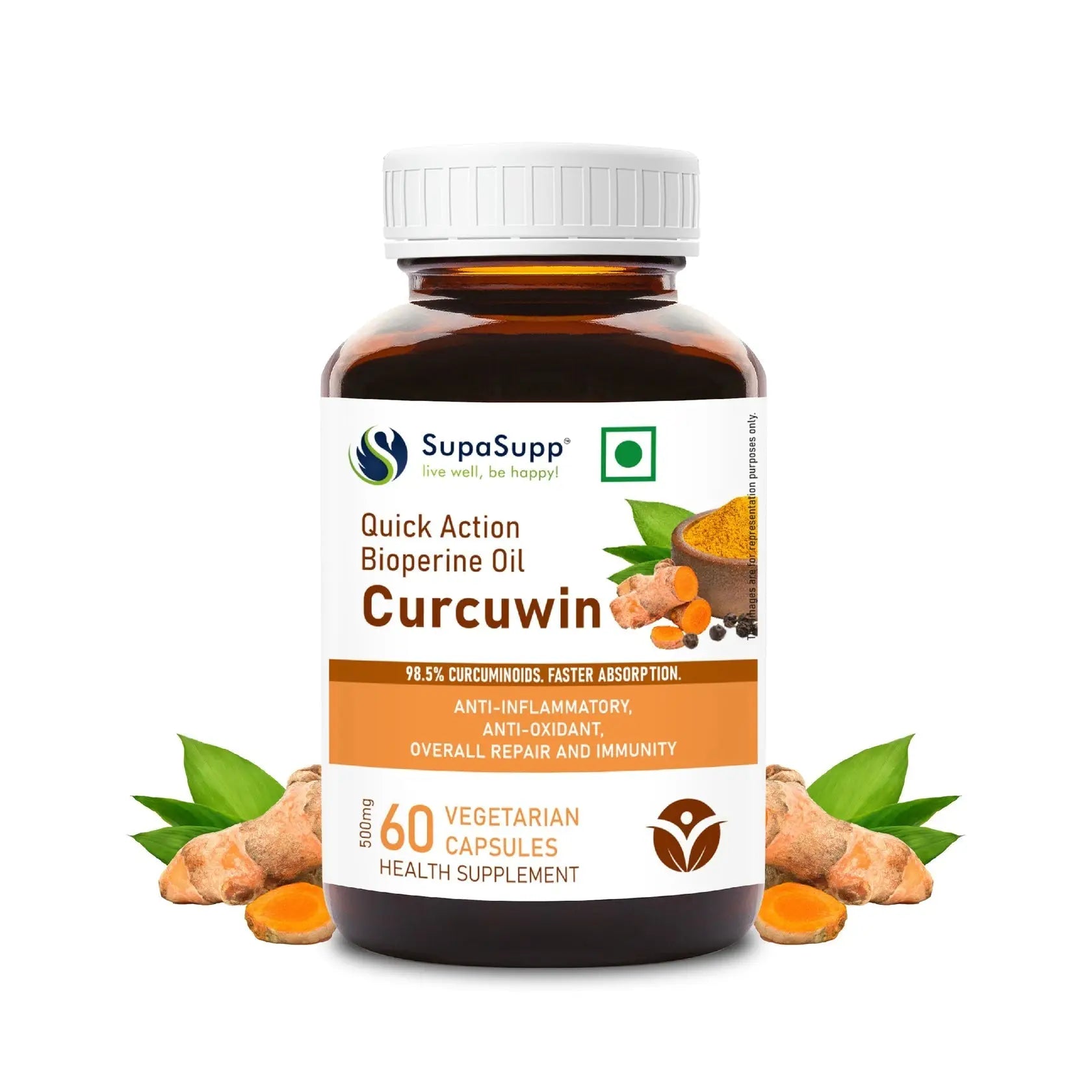 SupaSupp Quick Action Bioperine Oil Curcuwin | 60 Cap | Sri Sri Tattva - Vitamins & Supplements