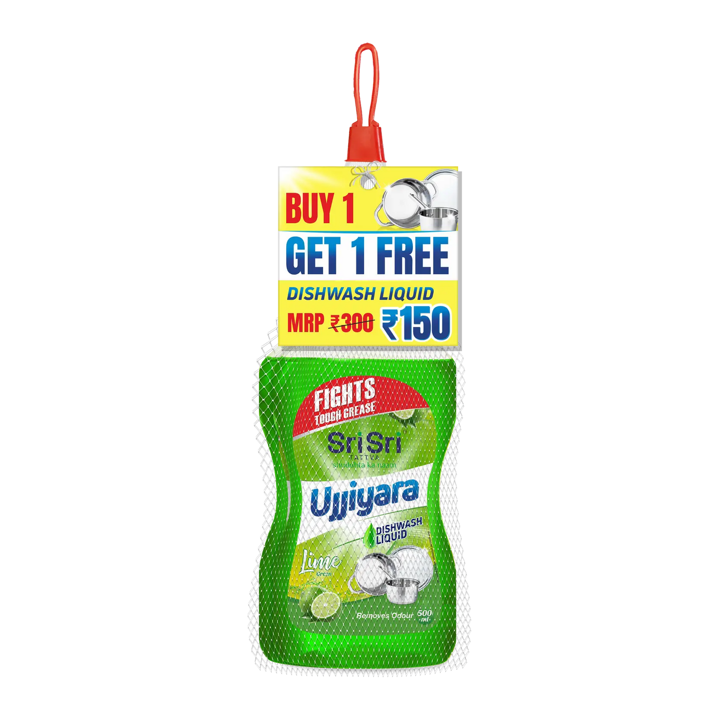 Ujjiyara Liquid Dishwash Lime - Removes Odour 500 ml (Buy 1 Get 1) | Sri Sri Tattva - Home Care